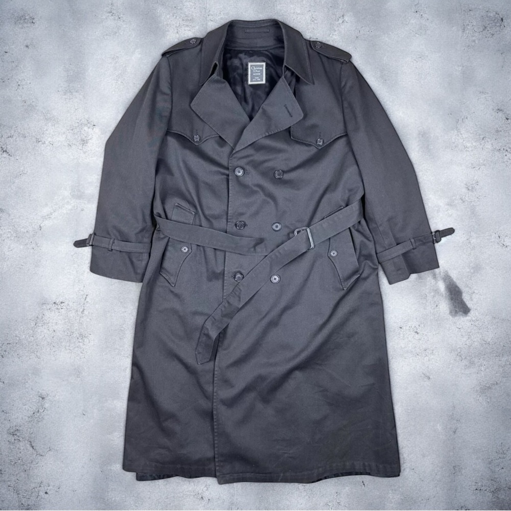 Christian Dior Monsieur Black Trench Coat Men's Size 46R Wool Lining